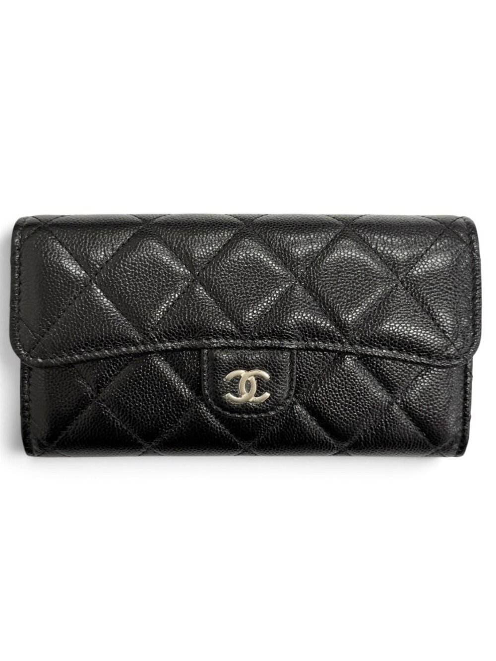 Chanel Caviar Leather Quilted CC Logo Flap Wallet Black